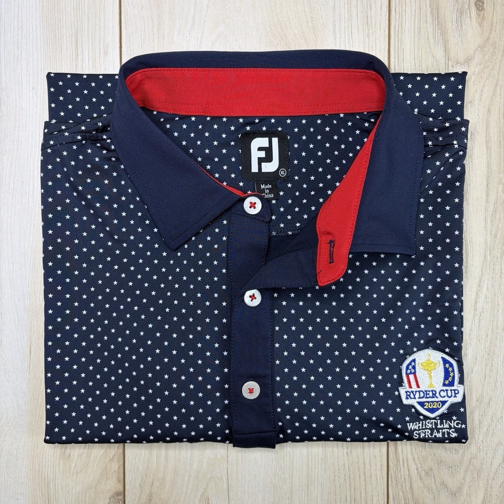 FooTjoy WHISTLING STRAITS RYDER CUP 2020 Polo Shirt Star Pattern Navy Mens XL